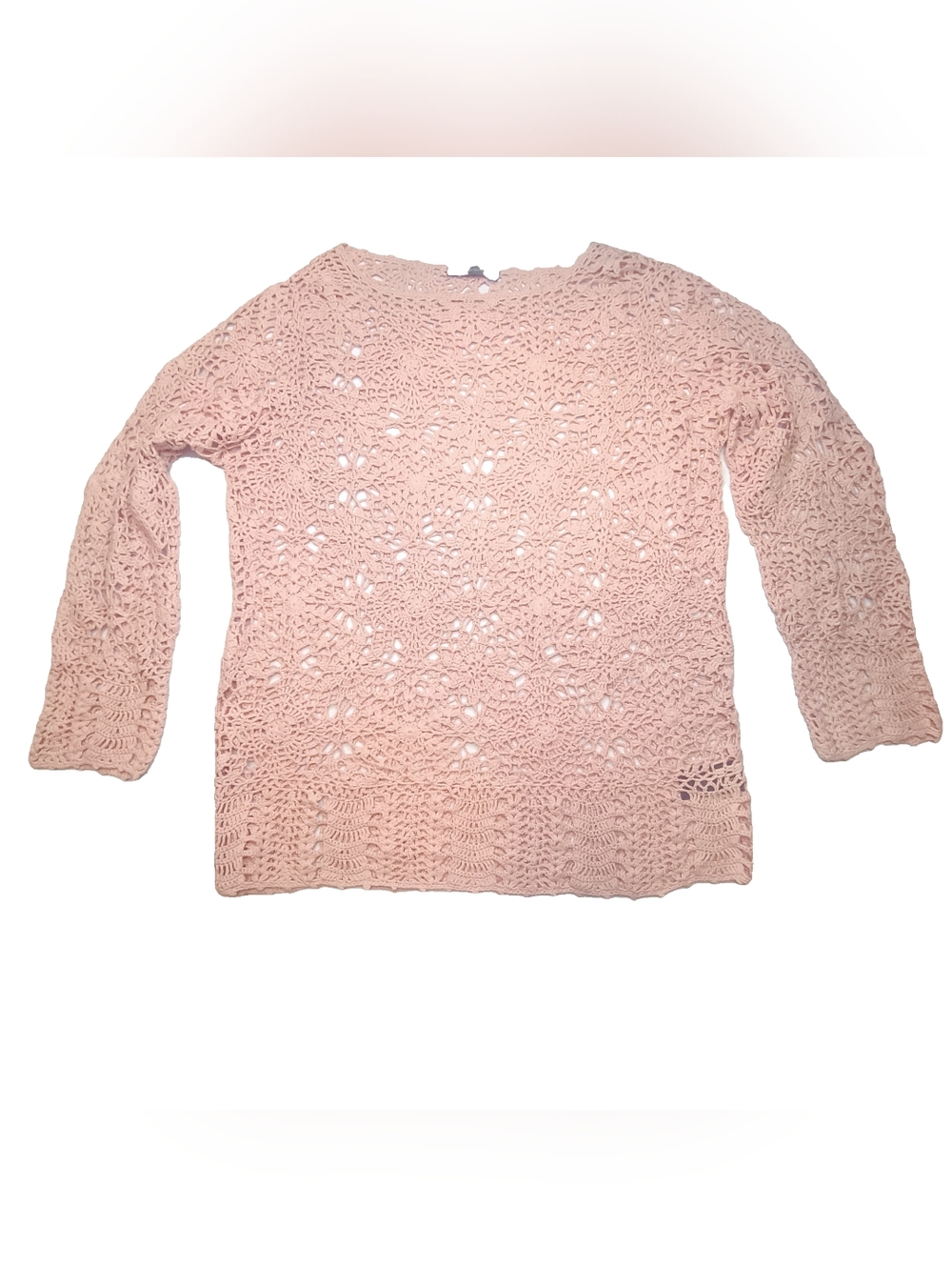 Liz Claiborne Open-Knit Crochet Long Sleeve Tunic Sweater - Blush Pink XL
